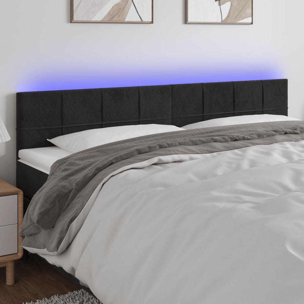 shumee Čelo postele s LED čierne 200x5x78/88 cm zamat